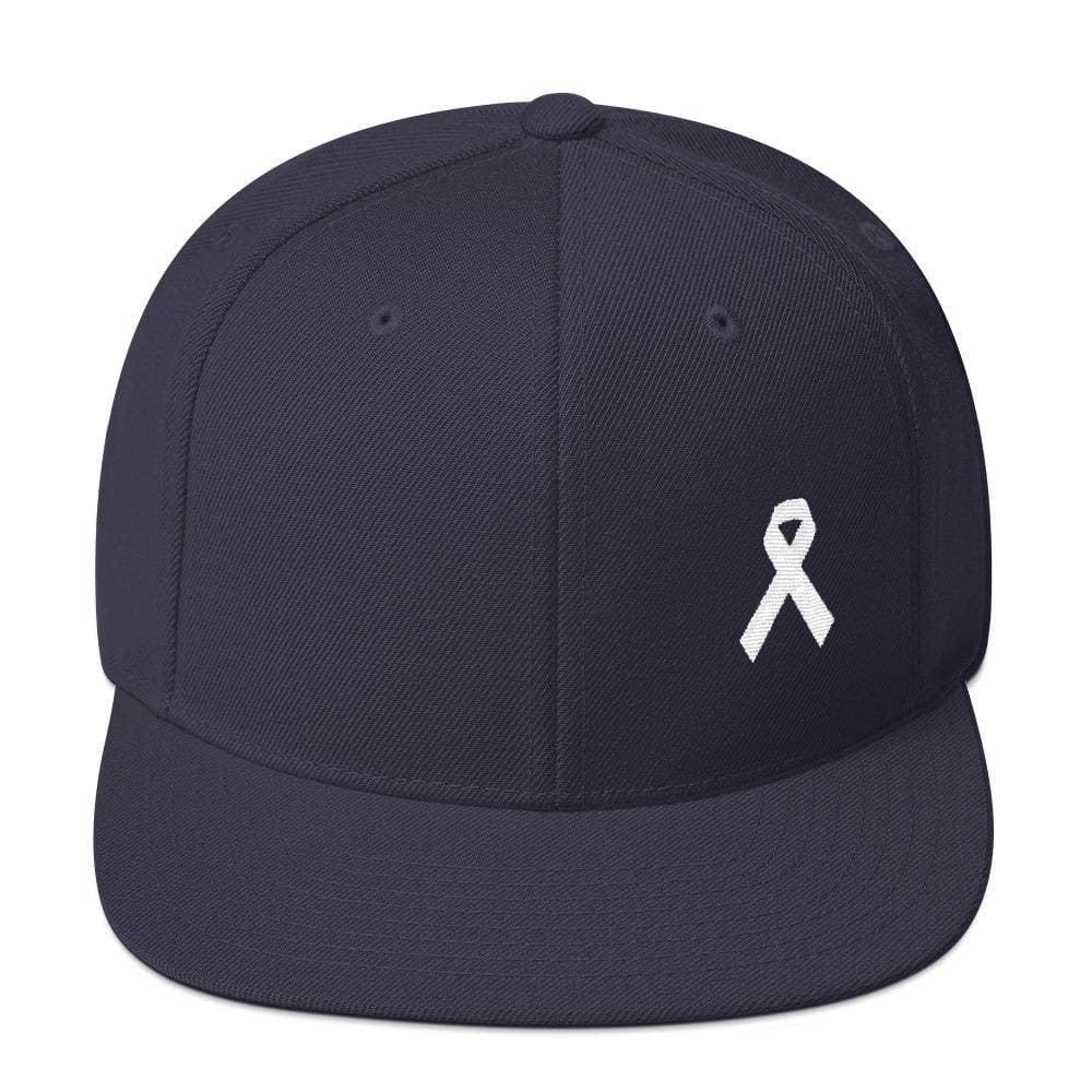 White Awareness Ribbon Flat Brim Snapback Hat
