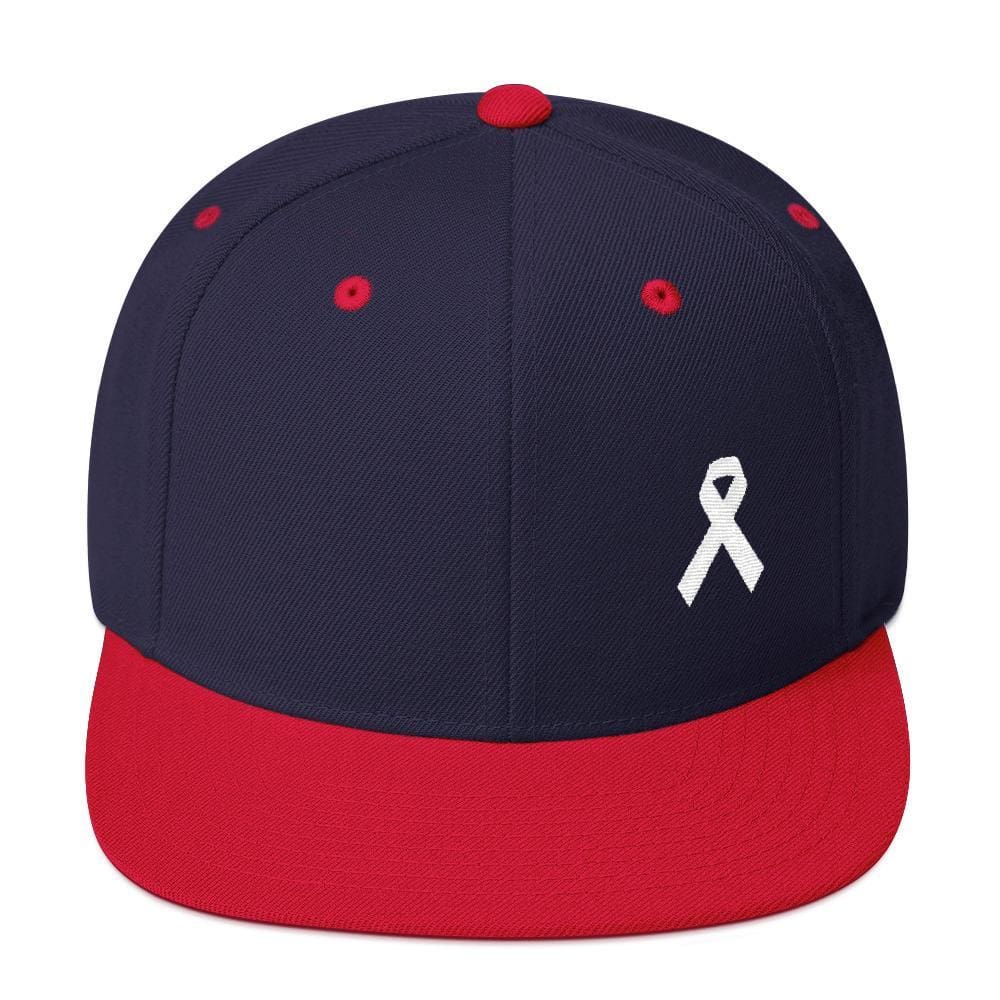 White Awareness Ribbon Flat Brim Snapback Hat
