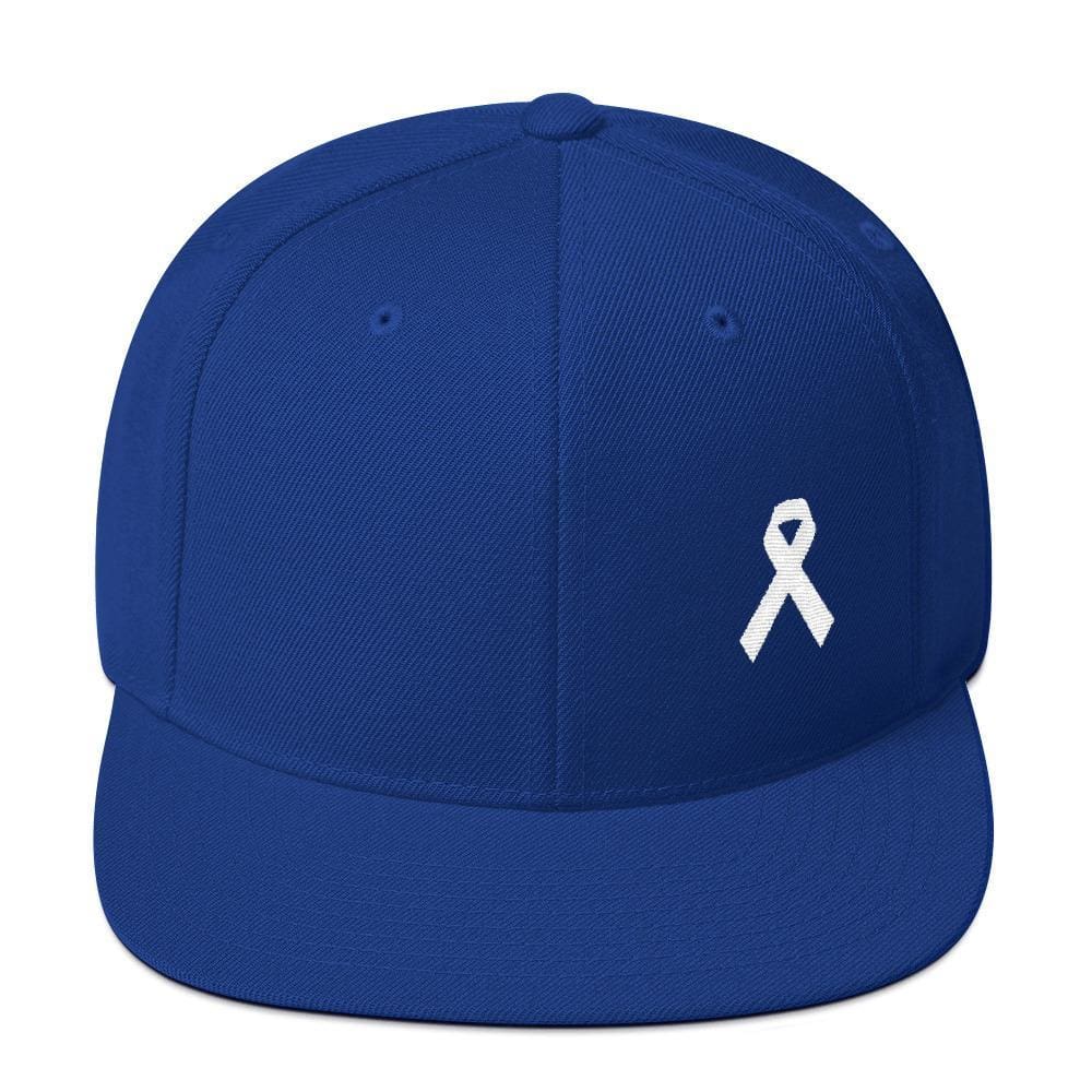 White Awareness Ribbon Flat Brim Snapback Hat