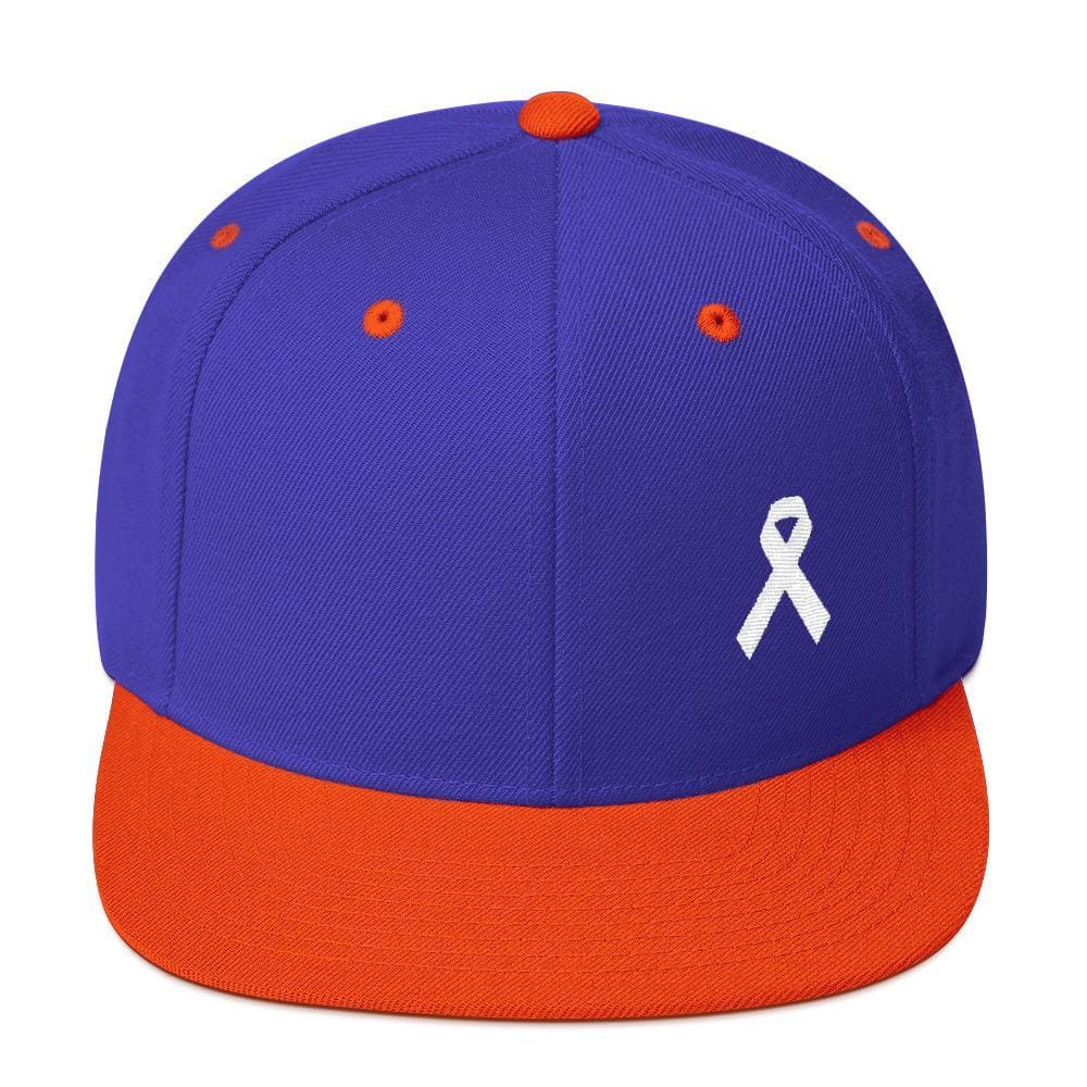 White Awareness Ribbon Flat Brim Snapback Hat