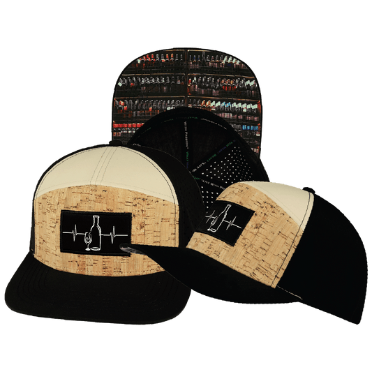 Wine Hat - Flat Bill - Cork - Black / Tan - Laser Mesh