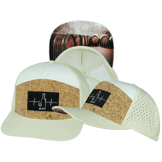 Wine Hat - Flat Bill - Cork - Cream / White - Laser Mesh