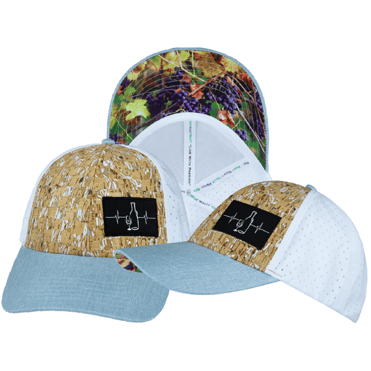 Wine Hat - Low Profile - Ponytail - Cork - Baby Blue / White - Laser Mesh