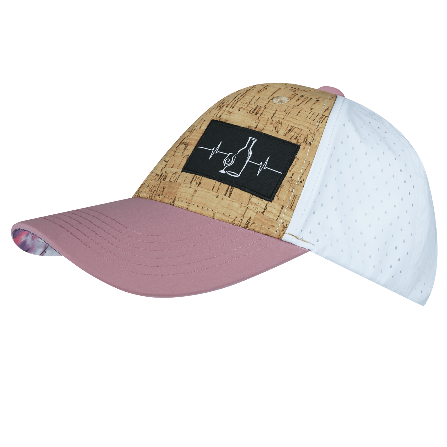 Wine Hat - Low Profile - Ponytail - Cork - Dusty Pink / White - Laser Mesh