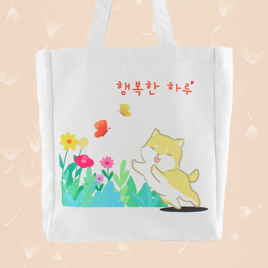 Shiba Inu Korean Kpop Tote – Eco-Friendly Flannel Shoulder Bag