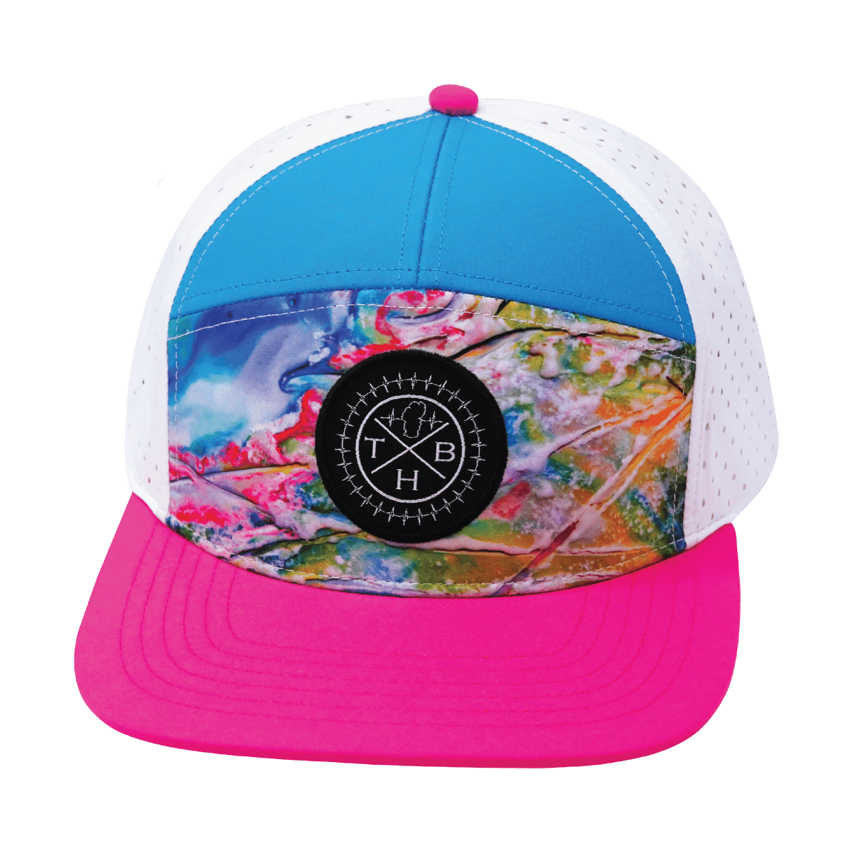 **YOUTH** Color Vibes Hat - Flat Bill - Candy Land - Neon Pink / Neon Blue / White - Laser Mesh
