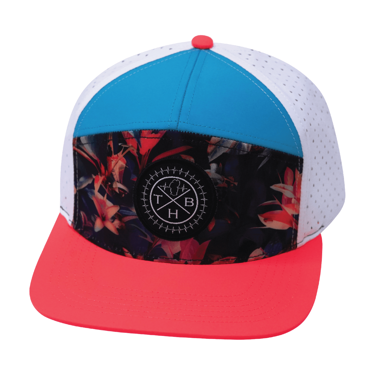 **YOUTH** Color Vibes Hat - Flat Bill - Electric Eden - Neon Peach / Neon Blue / White - Laser Mesh