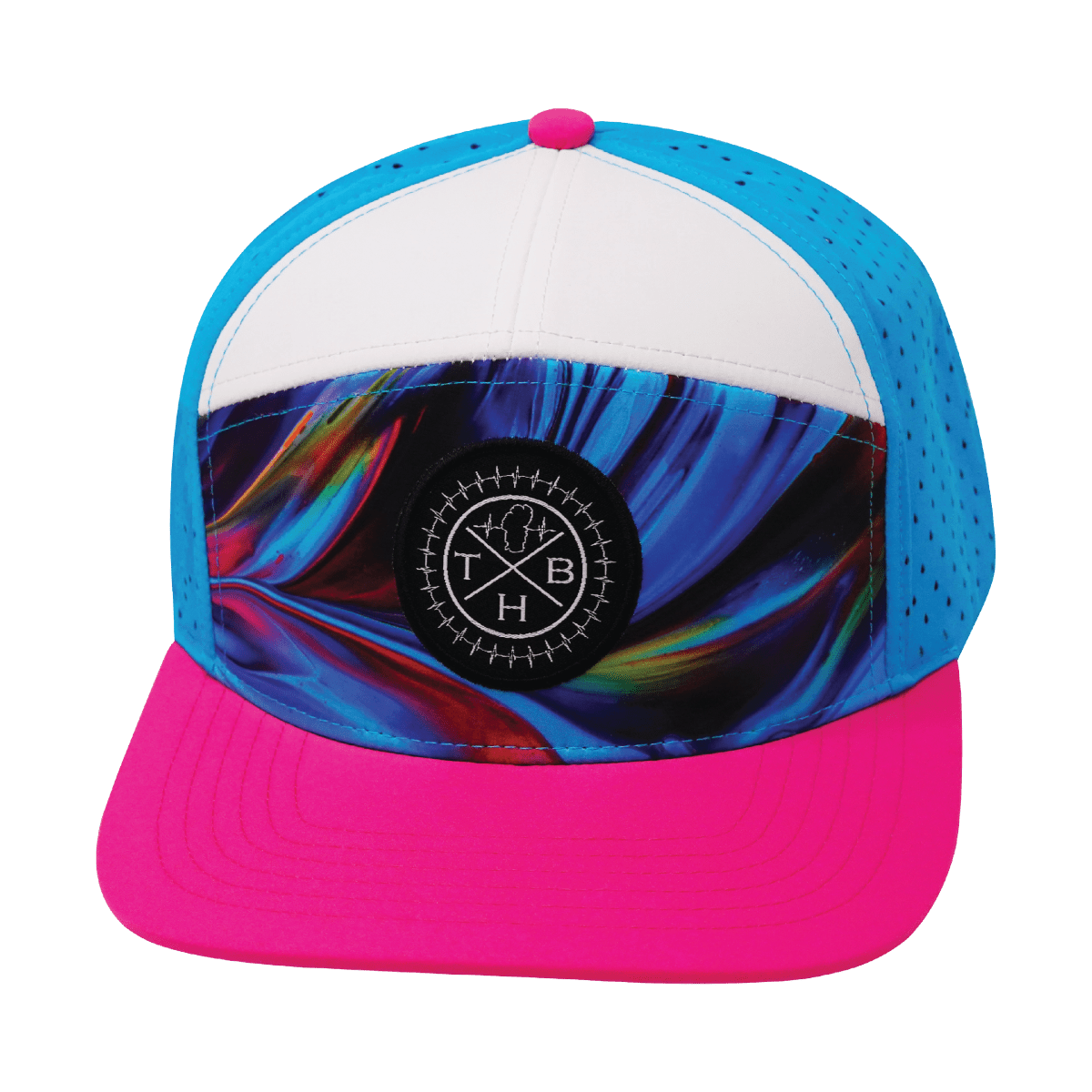 **YOUTH** Color Vibes Hat - Flat Bill - Feather Glow - Neon Pink / White / Neon Blue - Laser Mesh