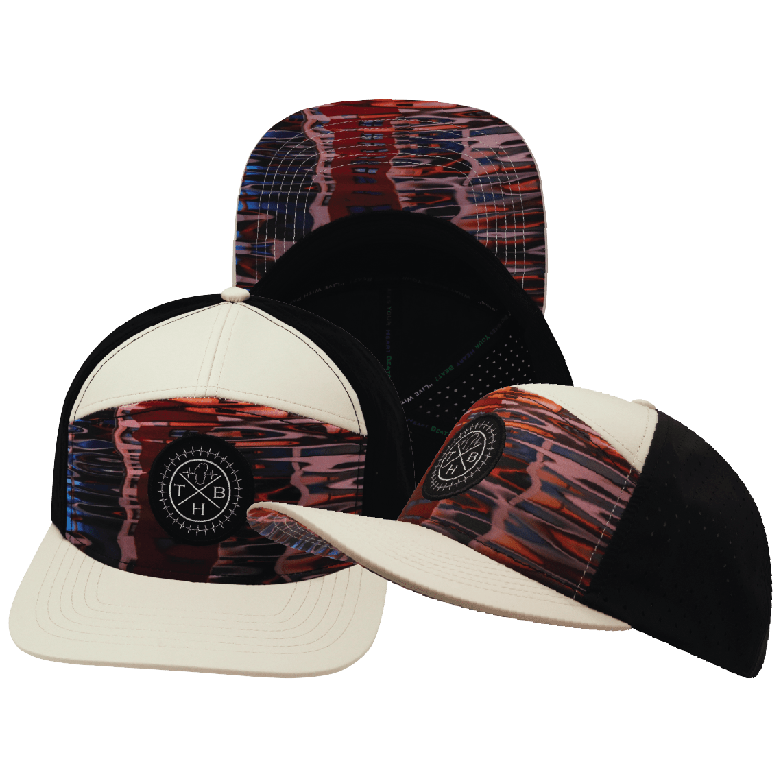 **YOUTH** Color Vibes Hat - Flat Bill - Art Deco - Cream / Black - Laser Mesh
