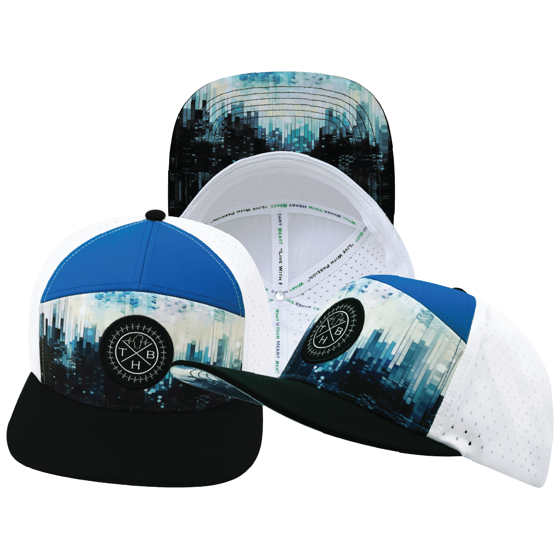 **YOUTH** Color Vibes Hat - Flat Bill - City Drip - Black / Blue / White - Laser Mesh