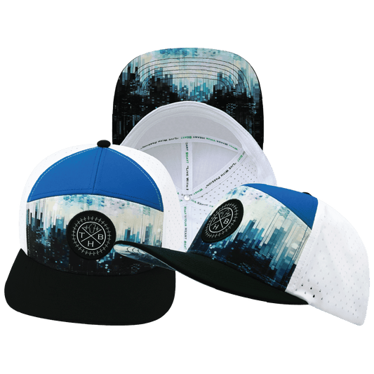 **YOUTH** Color Vibes Hat - Flat Bill - City Drip - Black / Blue / White - Laser Mesh