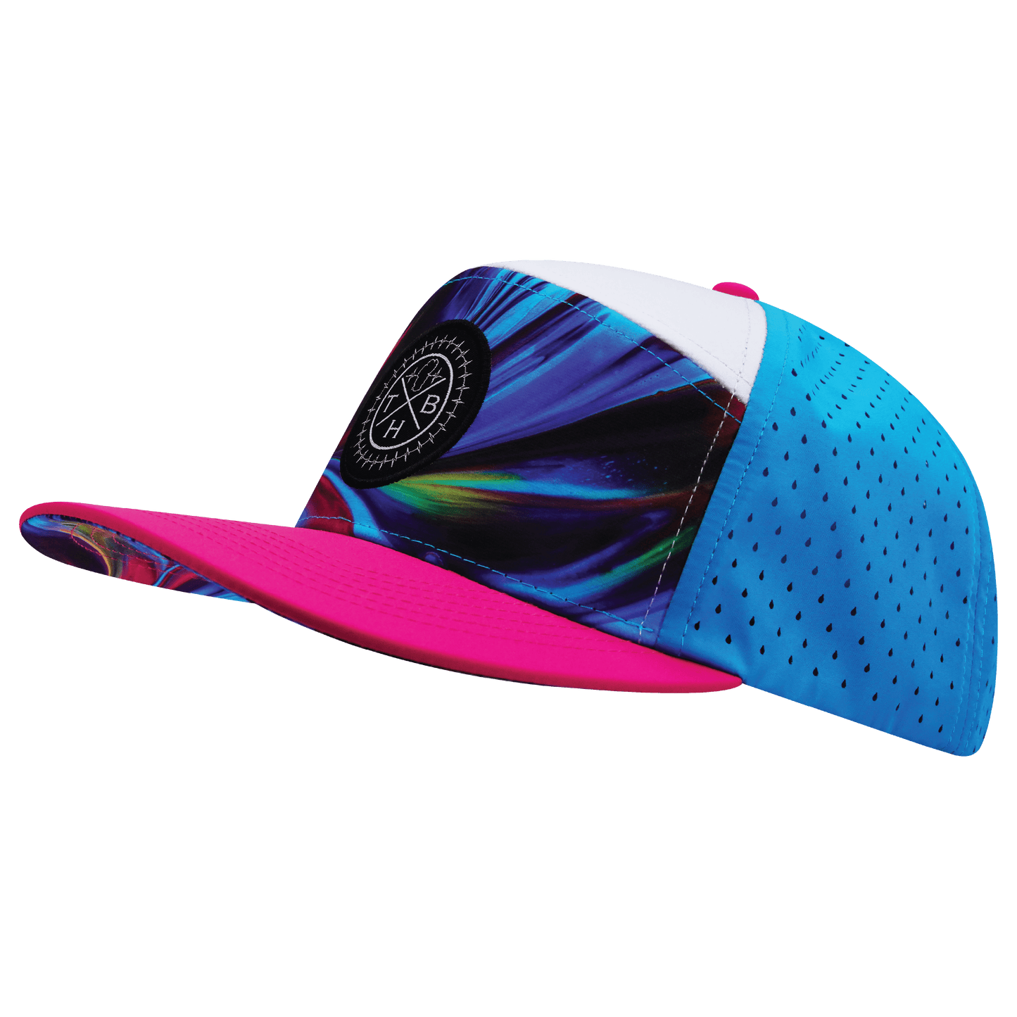 **YOUTH** Color Vibes Hat - Flat Bill - Feather Glow - Neon Pink / White / Neon Blue - Laser Mesh