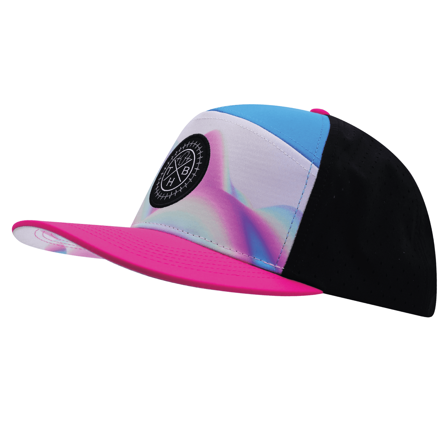 **YOUTH** Color Vibes Hat - Flat Bill - Holograph - Neon Pink / Neon Blue / Black - Laser Mesh