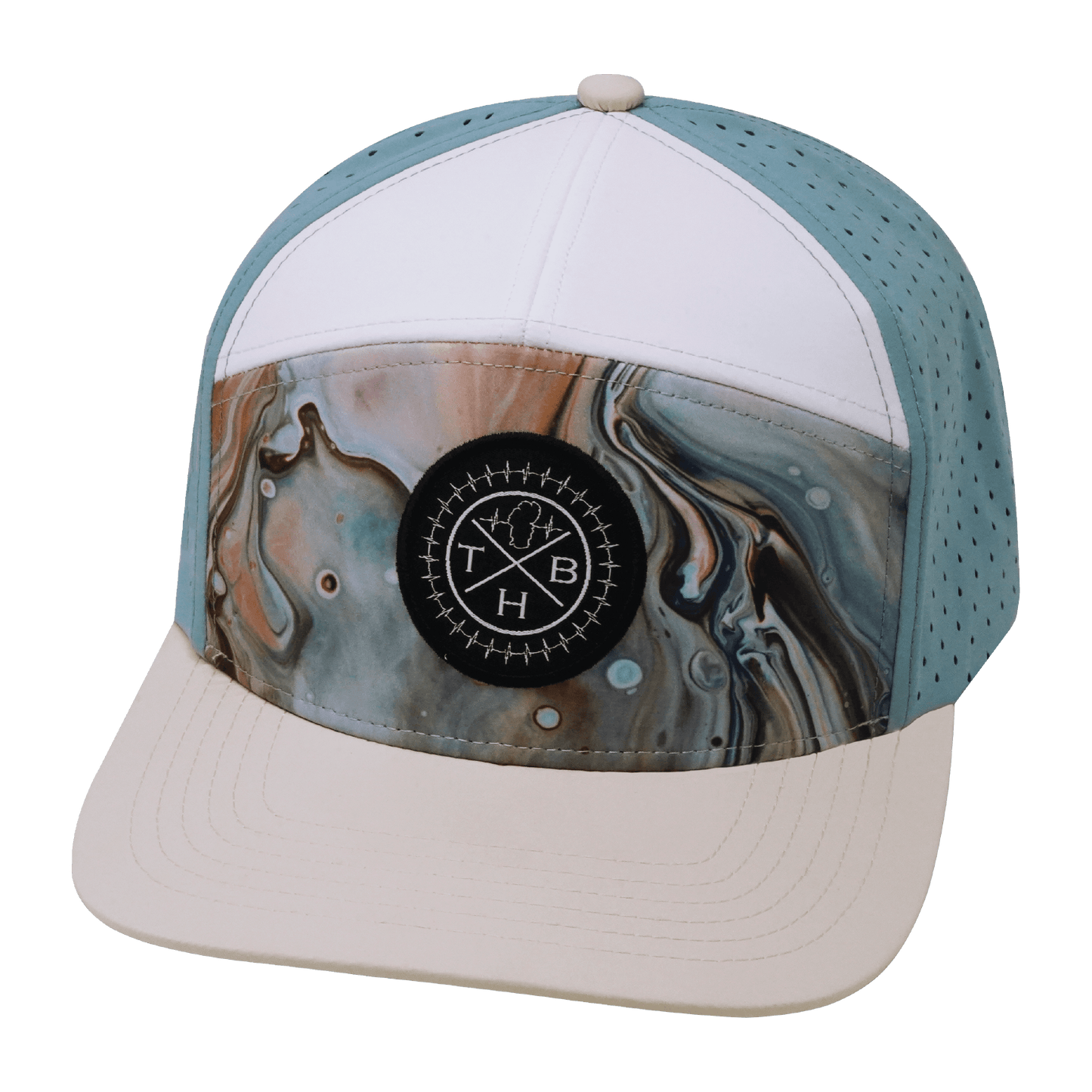 **YOUTH** Color Vibes Hat - Flat Bill - Marble Earth - Cream / White / Light Blue - Laser Mesh