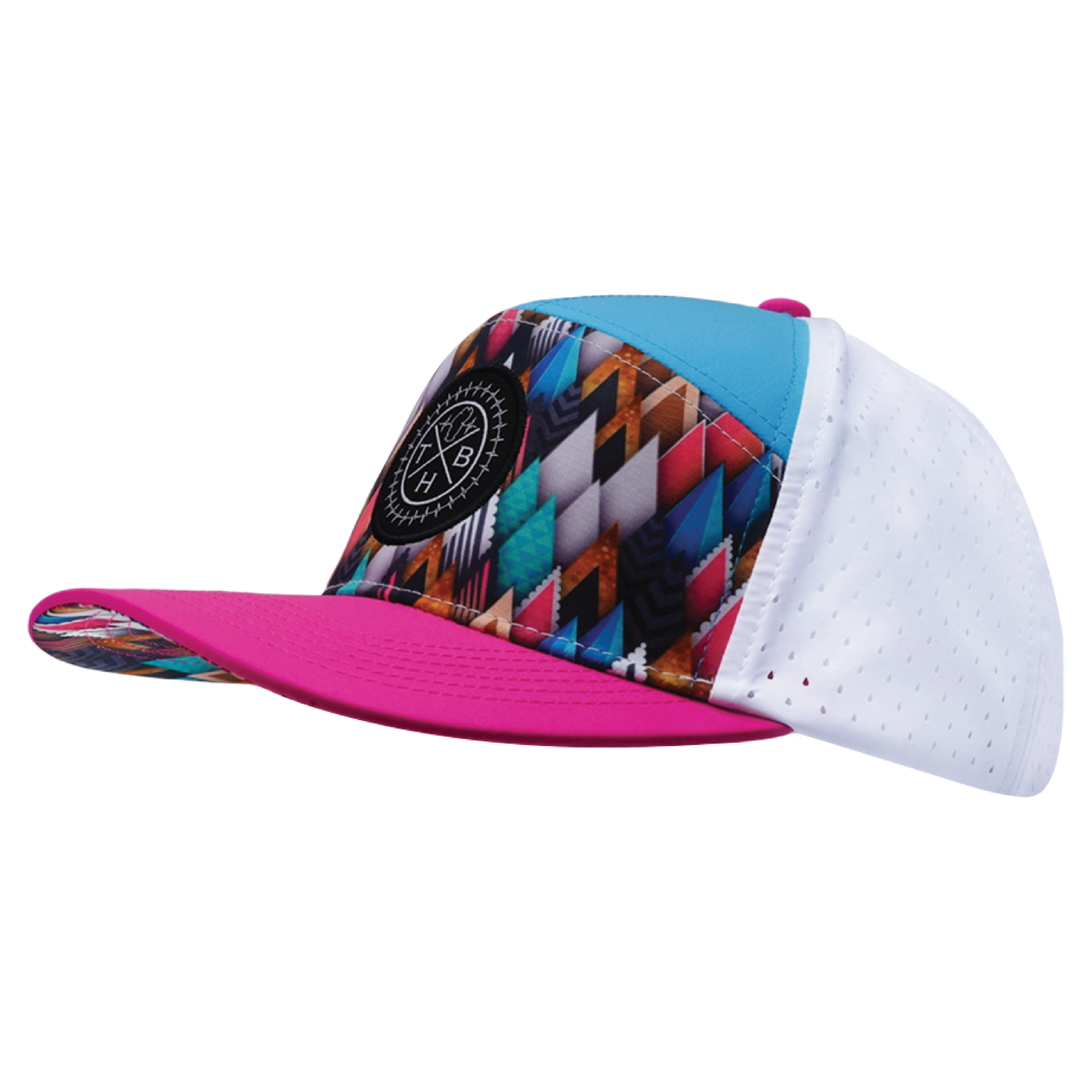 **YOUTH** Color Vibes Hat - Flat Bill - Neon Peaks - Neon Pink / Neon Green Blue / White - Laser Mesh