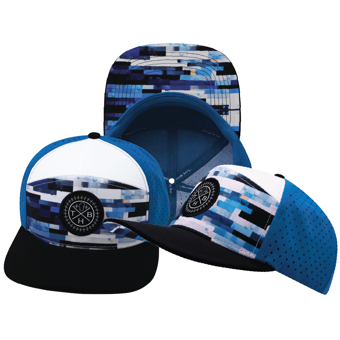 **YOUTH** Color Vibes Hat - Flat Bill - Sky Blocks - Black / White / Blue - Laser Mesh