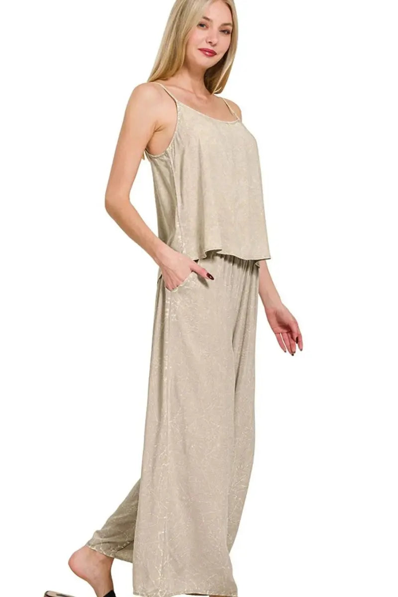 Women's Lounge Set Cami Lounge Set - Acid Wash - Comfy Two Piece
