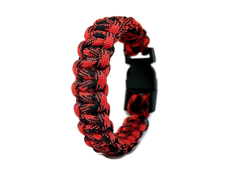 Engineered Paracord Bracelet in Red and Black Medium (Fits 7-7.5 inch wrists)